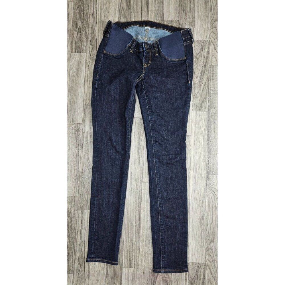 (3/$35) Old Navy Maternity Womens Size 2 Long Skinny Side Panel Denim Blue Jeans